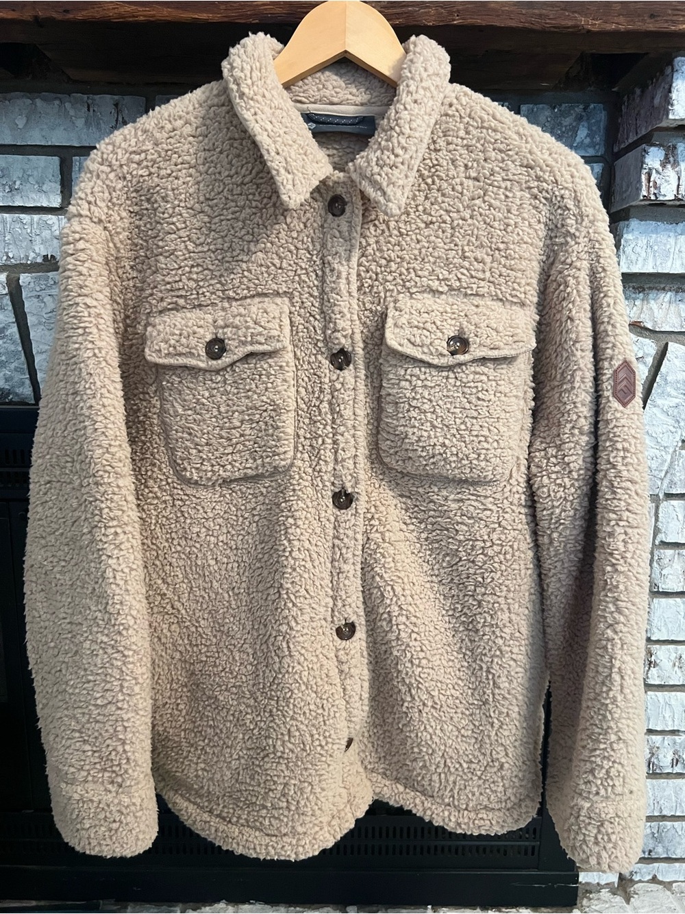 Free Country Men's Beige Sherpa Shirt Jacket